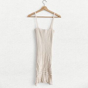 Maison Cleo SS22 Chloe Organic Cotton Knitted Tank Mini Dress in Ecru